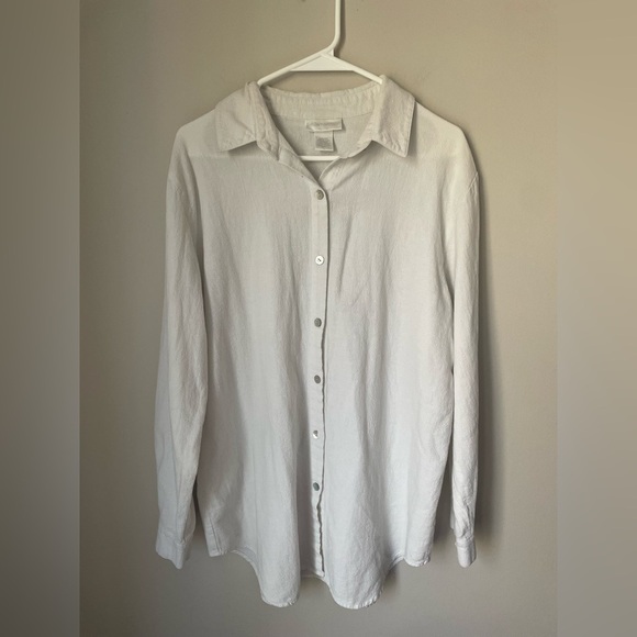 Soft Surroundings Cotton Textured White Button Down Blouse Size Small - Picture 1 of 9